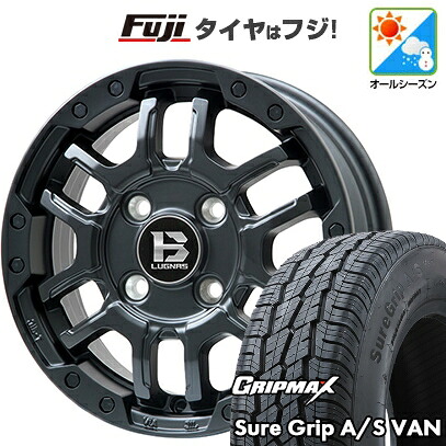 【新品 軽自動車】軽トラ 軽バン オールシーズンタイヤ ホイール4本セット 145/80R12 80/78T グリップマックス シュアグリップ オールシーズン Van(限定) ビッグウエイ B-LUGNAS FRD(マットブラック) 4J 12インチ(送料無料)｜フジ スペシャルセレクション