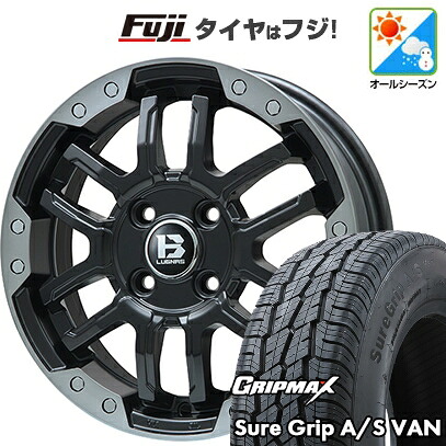 【新品 軽自動車】軽トラ 軽バン オールシーズンタイヤ ホイール4本セット 145/80R12 80/78T グリップマックス シュアグリップ オールシーズン Van(限定) ビッグウエイ B-LUGNAS FRD(マットブラック/ブラッククリアリム) 4J 12インチ(送料無料)｜フジ スペシャルセレクション