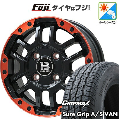 【新品 軽自動車】軽トラ 軽バン オールシーズンタイヤ ホイール4本セット 145/80R12 80/78T グリップマックス シュアグリップ オールシーズン Van(限定) ビッグウエイ B-LUGNAS FRD(マットブラック/レッドリム) 4J 12インチ(送料無料)