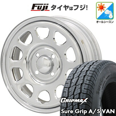【新品 軽自動車】軽トラ 軽バン オールシーズンタイヤ ホイール4本セット 145/80R12 80/78T グリップマックス シュアグリップ オールシーズン Van(限定) モリタ デイトナズ G2 クローム 4J 12インチ(送料無料)