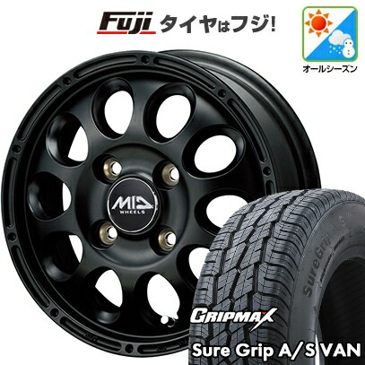 【新品 軽自動車】軽トラ 軽バン オールシーズンタイヤ ホイール4本セット 145/80R12 80/78T グリップマックス シュアグリップ オールシーズン Van(限定) MID WHEELS ガイア クロス スズキ キャリー専用 3.5J 12インチ(送料無料)