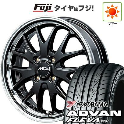 【新品 軽自動車】エブリイワゴン 夏タイヤ ホイール4本セット 165/50R15 ヨコハマ アドバン フレバV701 MID WHEELS エグゼ7 4.5J 15インチ(送料無料)