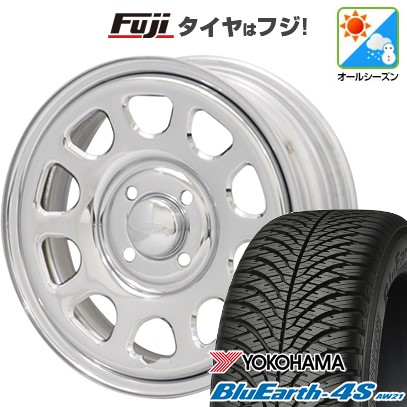 【パンク保証付き】【新品 軽自動車】N-BOX タント スペーシア オールシーズンタイヤ ホイール4本セット 155/65R14 ヨコハマ ブルーアース 4S AW21 オールシーズン モリタ デイトナズ G2 クローム 5J 14インチ(送料無料)