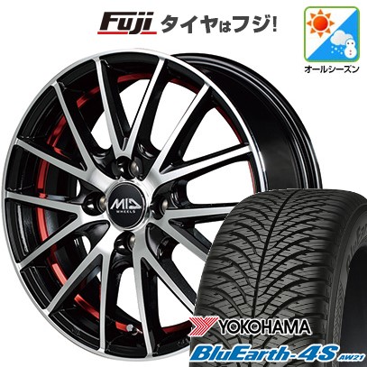 【パンク保証付き】【新品 軽自動車】N-BOX タント スペーシア オールシーズンタイヤ ホイール4本セット 155/65R14 ヨコハマ ブルーアース 4S AW21 オールシーズン MID WHEELS RX27 14インチ(送料無料)
