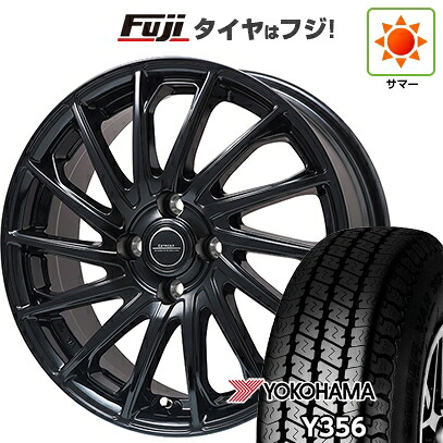 【新品 軽自動車】軽トラ 軽バン 夏タイヤ ホイール4本セット 145/80R12 80/78N ヨコハマ Y356 エルベ エステローザ EST-7F グロスブラック 3.5J 12インチ(送料無料)｜フジ スペシャルセレクション