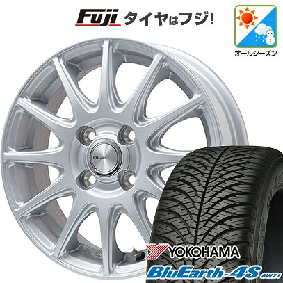 【パンク保証付き】【新品 軽自動車】N-BOX タント スペーシア オールシーズンタイヤ ホイール4本セット 155/65R14 ヨコハマ ブルーアース 4S AW21 オールシーズン ビッグウエイ BWスポーツ S-120 メタルシルバー 4.5J 14インチ(送料無料)|フジ スペシャルセレクション