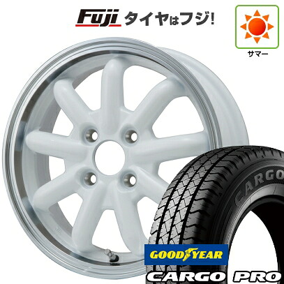 【新品 軽自動車】軽トラ 軽バン 夏タイヤ ホイール4本セット 145/80R12 80/78N グッドイヤー カーゴ プロ(限定) ブランドルライン ストレンジャーKST-9改 ホワイト/リムポリッシュ 3.5J 12インチ(送料無料)|フジ スペシャルセレクション