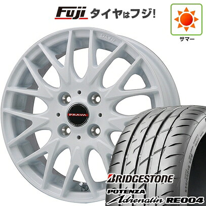 【新品 軽自動車】 夏タイヤ ホイール4本セット 165/55R14 ブリヂストン ポテンザ アドレナリン RE004 ビッグウエイ レイシーン プラバ9MJrII ホワイト 4.5J 14インチ(送料無料)｜フジ スペシャルセレクション