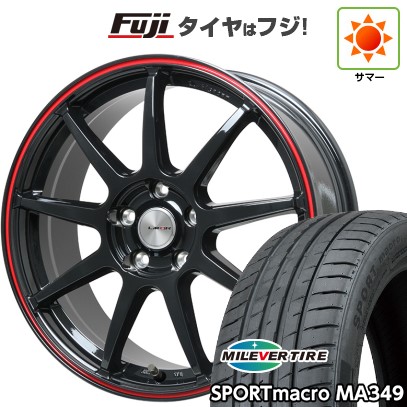 【新品国産車用5穴100】 夏タイヤ ホイール4本セット 225/40R18 ミレバー スポーツマクロ MA349（限定） レアマイスター LMスポーツ LM-QR グロスブラック/レッドライン 8J 18インチ(送料無料)
