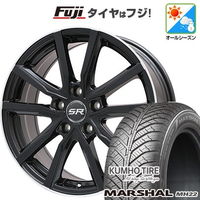 【新品国産車用4穴100】 オールシーズンタイヤ ホイール4本セット 185/55R16 クムホ マーシャル MH22 オールシーズン(限定) エルベ Vスポーク パールブラックリムポリッシュ 6.5J 16インチ(送料無料)