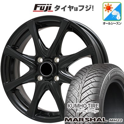 【新品 軽自動車】N-BOX タント スペーシア オールシーズンタイヤ ホイール4本セット 155/65R14 クムホ マーシャル MH22 オールシーズン(限定) エルベ エステローザ FSV グロスブラック 4.5J 14インチ(送料無料)