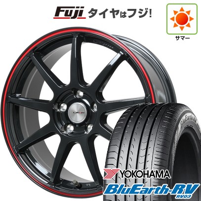 【パンク保証付き】【新品国産車用5穴114.3】 夏タイヤ ホイール4本セット 205/60R16 ヨコハマ ブルーアース RV-03 レアマイスター LMスポーツ LM-QR グロスブラック/レッドライン 7J 16インチ(送料無料)
