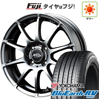 【パンク保証付き】【新品国産車用4穴100】 夏タイヤ ホイール4本セット 185/60R15 ヨコハマ ブルーアース RV-03 MID WHEELS スタッグ メタリックグレー 5.5J 15インチ(送料無料)