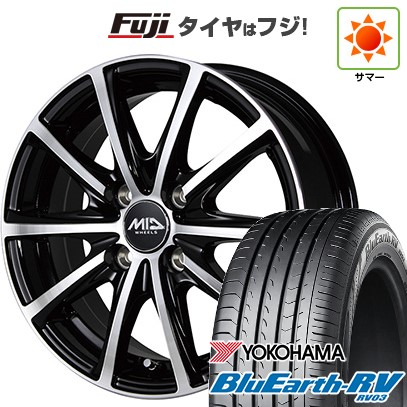 【パンク保証付き】【新品国産車用4穴100】 夏タイヤ ホイール4本セット 185/65R15 ヨコハマ ブルーアース RV-03 MID WHEELS V25 ブラックポリッシュ 5.5J 15インチ(送料無料)