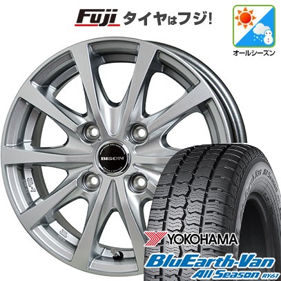 【新品 軽自動車】軽トラ 軽バン オールシーズンタイヤ ホイール4本セット 145/80R12 80/78N ヨコハマ ブルーアース Van RY61 オールシーズン ホットスタッフ バイソン BN-02 3.5J 12インチ(送料無料)