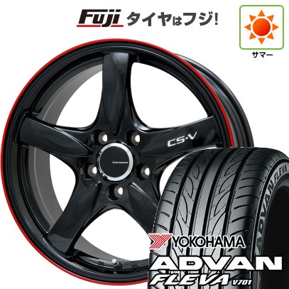 【新品国産車用5穴100】 夏タイヤ ホイール4本セット 215/40R18 ヨコハマ アドバン フレバV701 レアマイスター CS-V(グロスブラック/レッドリム) 8J 18インチ(送料無料)｜フジ スペシャルセレクション