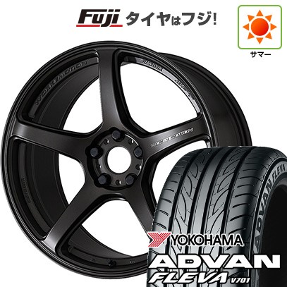 【新品国産車用5穴100】 夏タイヤ ホイール4本セット 215/40R18 ヨコハマ アドバン フレバV701 WORK ワーク エモーション T5R 7.5J 18インチ(送料無料)