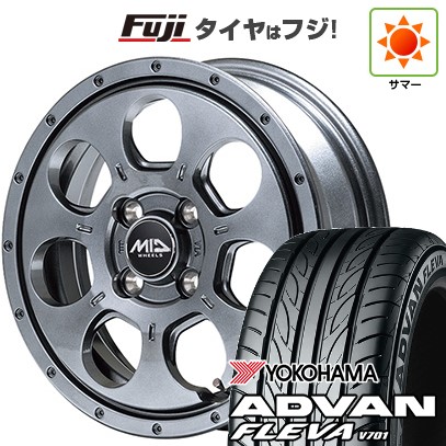 【新品 軽自動車】N-BOX タント スペーシア 夏タイヤ ホイール4本セット 165/55R15 ヨコハマ アドバン フレバV701 MID WHEELS マッドエージェント 4.5J 15インチ(送料無料)