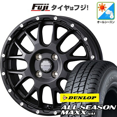 【新品 軽自動車】軽トラ 軽バン オールシーズンタイヤ ホイール4本セット 145/80R12 80/78N ダンロップ オールシーズンMAXX VA1 WEDS ウェッズアドベンチャー マッドヴァンス 08 4J 12インチ(送料無料)
