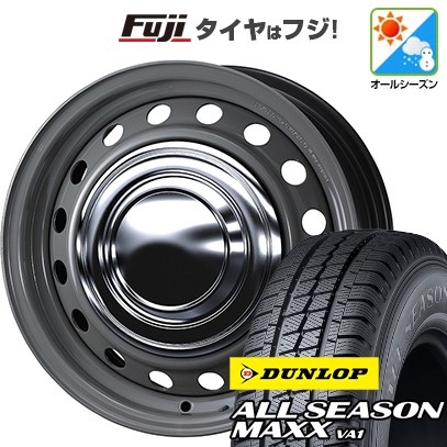 【新品】ハイエース200系 オールシーズンタイヤ ホイール4本セット 195/80R15 107/105N ダンロップ オールシーズンMAXX VA1 WEDS ウェッズ スチールホイル ネオキャロ 6J 15インチ(送料無料)
