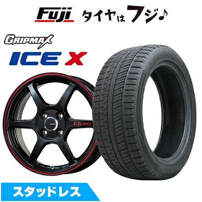 【新品】クロスビー/イグニス スタッドレスタイヤ ホイール4本セット 175/60R16 グリップマックス アイスX BSW ブラックサイドウォール(限定) レアマイスター CS-V6(グロスブラック/レッドライン) 5J 16インチ(送料無料)｜フジ スペシャルセレクション