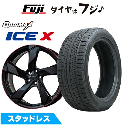 【新品】輸入車用 VW（T-Roc） スタッドレスタイヤ ホイール4本セット 215/50R18 グリップマックス アイスX BSW ブラックサイドウォール(限定) ユーロアクシス クロスエッジ(マットブラック/レッドリム) 7J 18インチ(送料無料)｜フジ スペシャルセレクション