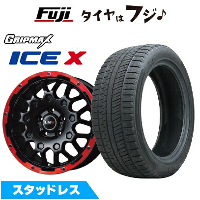 【新品国産車用5穴114.3】 スタッドレスタイヤ ホイール4本セット 225/50R18 グリップマックス アイスX BSW ブラックサイドウォール(限定) レアマイスター LMG MS-9W マットブラックレッドリム 7.5J 18インチ(送料無料)｜フジ スペシャルセレクション