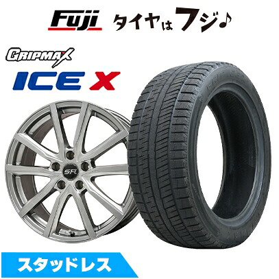 【新品国産車用4穴100】 スタッドレスタイヤ ホイール4本セット 185/55R16 グリップマックス アイスX BSW ブラックサイドウォール(限定) エルベ Vスポーク メタリックグレー 6.5J 16インチ(送料無料) 70,300円