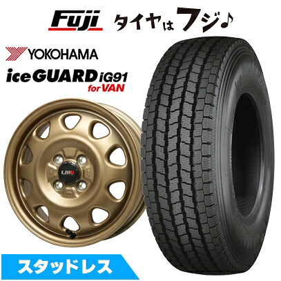 【新品】プロボックス/サクシード(リフトアップ) スタッドレスタイヤ ホイール4本セット 185/80R14 102/100N ヨコハマ アイスガード iG91 レアマイスター LMG OFF-STYLE(マットゴールド) 5J 14インチ(送料無料)｜フジ スペシャルセレクション