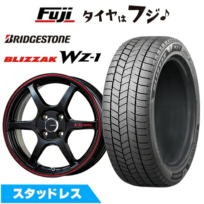 【新品国産車用4穴100】 スタッドレスタイヤ ホイール4本セット 195/55R16 ブリヂストン ブリザック WZ-1 レアマイスター CS-V6(グロスブラック/レッドライン) 6J 16インチ(送料無料)｜フジ スペシャルセレクション