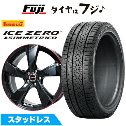 【新品国産車用5穴114.3】 スタッドレスタイヤ ホイール4本セット 225/60R18 ピレリ ウィンター アイスゼロアシンメトリコ プレミックス ヴェランV(グロスブラック/レッドリム) 7J 18インチ(送料無料)