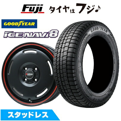 【新品 軽自動車】N-BOX タント スペーシア スタッドレスタイヤ ホイール4本セット 155/65R14 グッドイヤー ウィンター アイスナビ 8(限定) プレミックス プディン(マットブラック/レッドライン) 4.5J 14インチ(送料無料)|フジ スペシャルセレクション