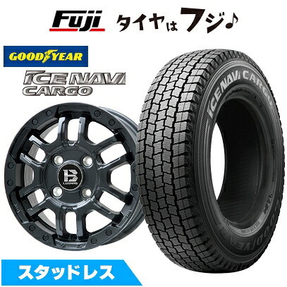 【新品 軽自動車】軽トラ 軽バン スタッドレスタイヤ ホイール4本セット 145/80R12 80/78N グッドイヤー ウィンター アイスナビ カーゴ(限定) ビッグウエイ B-LUGNAS FRD(マットブラック) 4J 12インチ(送料無料)｜フジ スペシャルセレクション