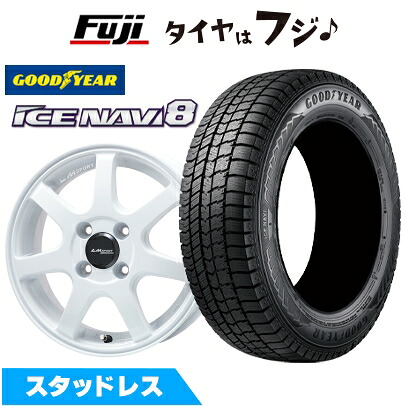 【新品 軽自動車】N-BOX タント スペーシア スタッドレスタイヤ ホイール4本セット 155/65R14 グッドイヤー ウィンター アイスナビ 8(限定) レアマイスター LMスポーツ LM-07(ホワイト) 4.5J 14インチ(送料無料)｜フジ スペシャルセレクション 44,720円