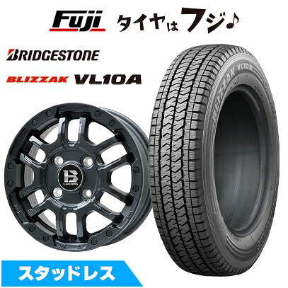 【新品】クリッパーEV ミニキャブEV スタッドレスタイヤ ホイール4本セット 145/80R12 86/84N ブリヂストン ブリザック VL10A ビッグウエイ B-LUGNAS FRD(マットブラック) 4J 12インチ(送料無料)｜フジ スペシャルセレクション
