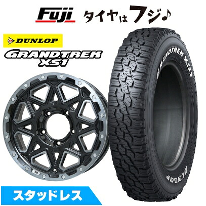 【新品】ジムニーシエラ/ジムニーノマド スタッドレスタイヤ ホイール4本セット 215/70R16 ダンロップ グラントレック XS1 RWL ホワイトレター レアマイスター LMG モンタグナ(ブラックポリッシュ/ブラッククリア) 5.5J 16インチ(送料無料)