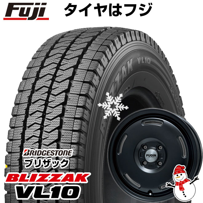 【新品 軽自動車】軽トラ 軽バン スタッドレスタイヤ ホイール4本セット 145/80R12 80/78N ブリヂストン ブリザック VL10 プレミックス プディン(マットブラック) 4J 12インチ(送料無料)|フジ スペシャルセレクション