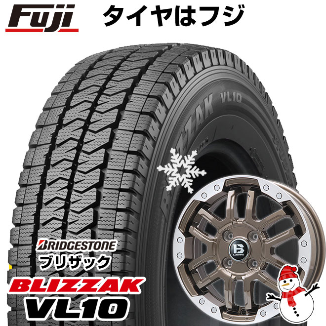 【新品 軽自動車】軽トラ 軽バン スタッドレスタイヤ ホイール4本セット 145/80R12 80/78N ブリヂストン ブリザック VL10 ビッグウエイ B-LUGNAS FRD(ブロンズ/リムポリッシュ) 4J 12インチ(送料無料)｜フジ スペシャルセレクション