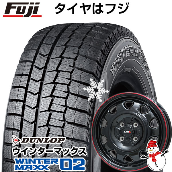 【新品 軽自動車】ソリオ スタッドレスタイヤ ホイール4本セット 165/70R14 ダンロップ ウインターマックス 02 WM02 レアマイスター LMG OFF-STYLE(グロスブラック/レッドリム) 4.5J 14インチ(送料無料) ※コンパクトカー装着不可