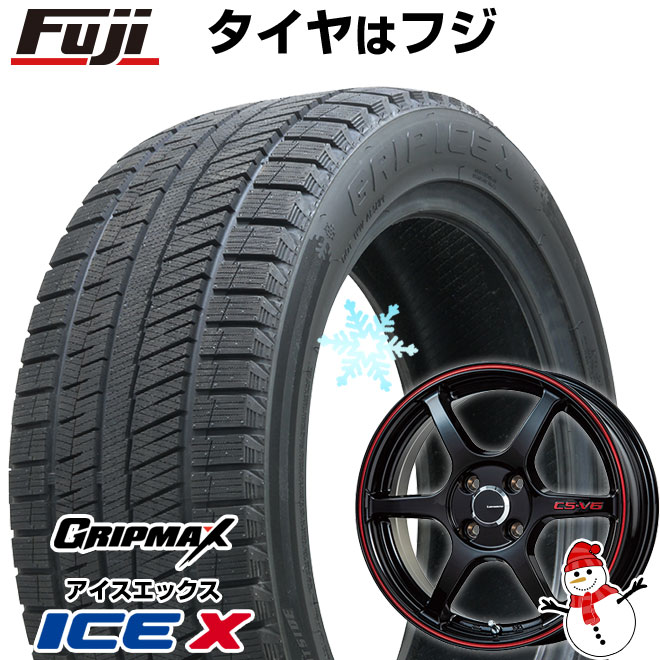 【新品 軽自動車】N-BOX タント スペーシア スタッドレスタイヤ ホイール4本セット 165/55R15 グリップマックス アイスX BSW ブラックサイドウォール(限定) レアマイスター CS-V6(グロスブラック/レッドライン) 5J 15インチ(送料無料)|フジ スペシャルセレクション