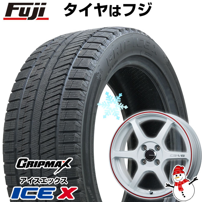 【新品国産車用4穴100】 スタッドレスタイヤ ホイール4本セット 185/55R16 グリップマックス アイスX BSW ブラックサイドウォール(限定) レアマイスター CS-V6(ホワイト/レッドライン) 6J 16インチ(送料無料)