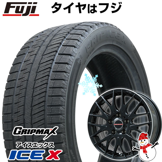 【新品国産車用5穴100】 スタッドレスタイヤ ホイール4本セット 205/60R16 グリップマックス アイスX BSW ブラックサイドウォール(限定) ビッグウエイ レイシーン プラバ9MJrII グロスブラック/リムポリッシュ 6.5J 16インチ(送料無料)
