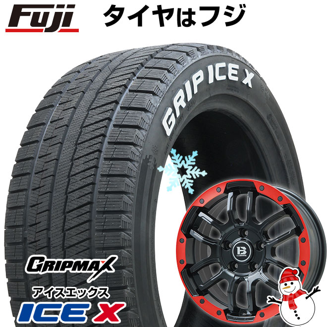 【新品国産車用5穴114.3】 スタッドレスタイヤ ホイール4本セット 225/50R18 グリップマックス アイスX RWL ホワイトレター(限定) ビッグウエイ B-LUGNAS FRD(マットブラック/レッドリム) 7.5J 18インチ(送料無料)