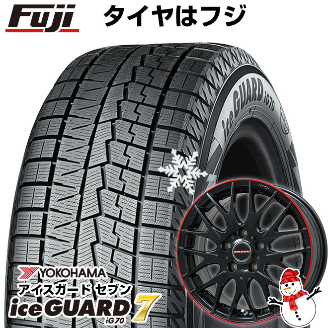 【新品国産車用4穴100】 スタッドレスタイヤ ホイール4本セット 185/55R16 ヨコハマ アイスガード7 セブンIG70 ビッグウエイ レイシーン プラバ9MJrII グロスブラック/レッドリム 6.5J 16インチ(送料無料)