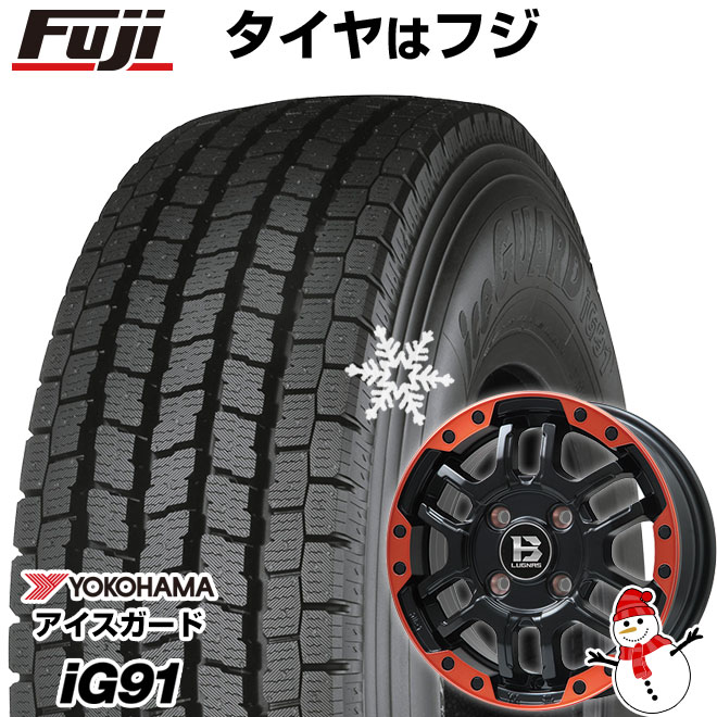 【新品 軽自動車】軽トラ 軽バン スタッドレスタイヤ ホイール4本セット 145/80R12 80/78N ヨコハマ アイスガード iG91 ビッグウエイ B-LUGNAS FRD(マットブラック/レッドリム) 4J 12インチ(送料無料)