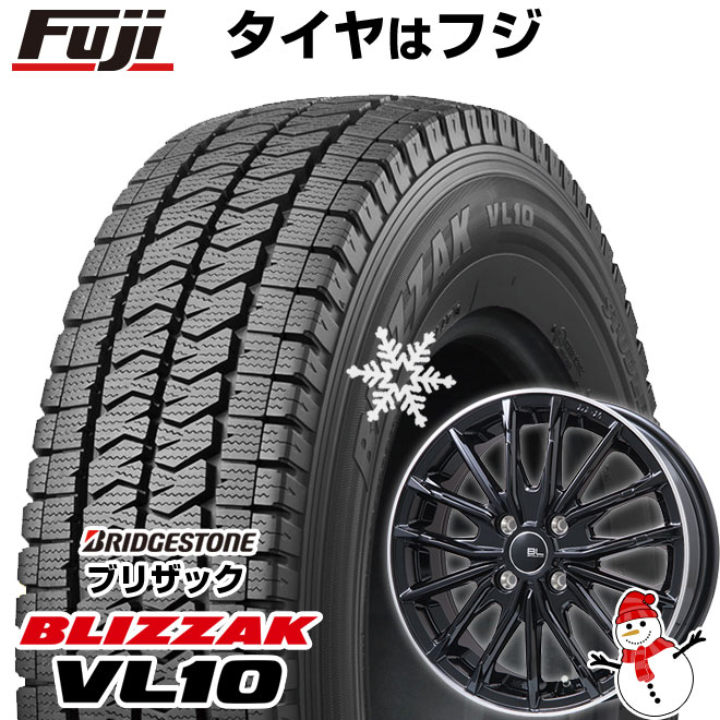 【新品 軽自動車】軽トラ 軽バン スタッドレスタイヤ ホイール4本セット 145/80R12 80/78N ブリヂストン ブリザック VL10 ブランドルライン DF-10M グロスブラック/リムポリッシュ 3.5J 12インチ(送料無料)