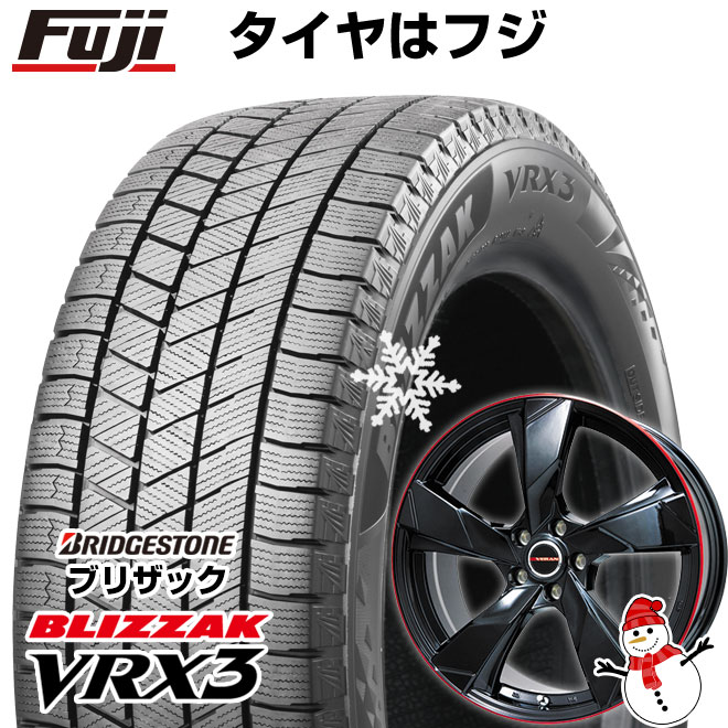 【新品国産車用4穴100】 スタッドレスタイヤ ホイール4本セット 195/55R16 91 Q XL ブリヂストン ブリザック VRX3 プレミックス ヴェランV(グロスブラック/レッドリム) 6.5J 16インチ(送料無料)