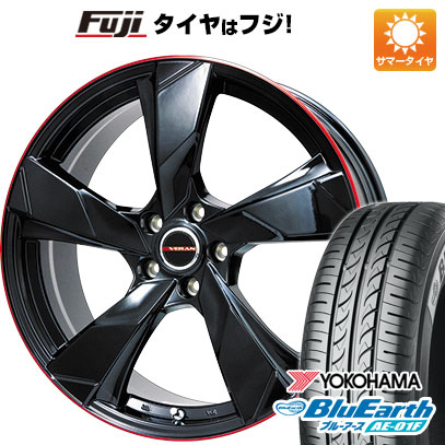 【新品国産車用5穴100】 夏タイヤ ホイール4本セット 205/55R16 ヨコハマ ブルーアース AE-01F プレミックス ヴェランV(グロスブラック/レッドリム) 6.5J 16インチ(送料無料)