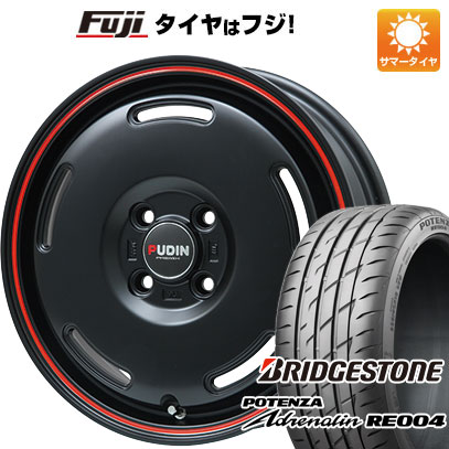 【新品 軽自動車】N-BOX タント スペーシア 夏タイヤ ホイール4本セット 165/55R15 ブリヂストン ポテンザ アドレナリン RE004 プレミックス プディン(マットブラック/レッドライン) 4.5J 15インチ(送料無料)|フジコーポレーション