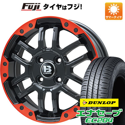 【新品国産車用4穴100】 夏タイヤ ホイール4本セット 195/55R16 ダンロップ エナセーブ EC204 ビッグウエイ B-LUGNAS FRD(マットブラック/レッドリム) 6.5J 16インチ(送料無料)｜フジコーポレーション